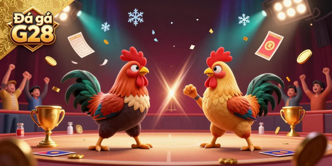 Engage in Đá gà G28 action with energetic chicken fighters and dynamic betting slips.