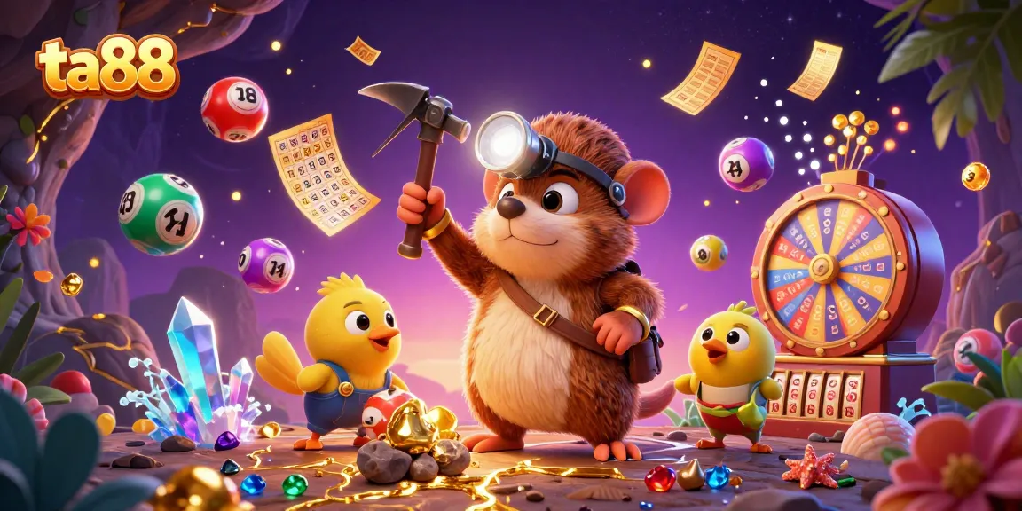 Experience the excitement of ta88 with vibrant lottery elements and a treasure hunter in action.