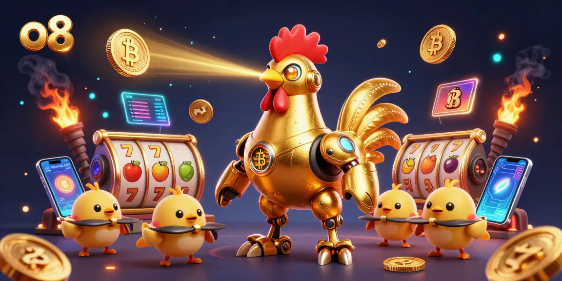 Engage with an exciting online casino atmosphere featuring the o8 golden rooster robot amidst dynamic gaming elements.