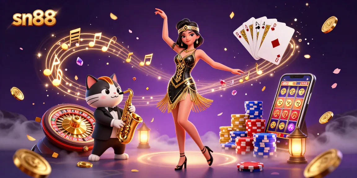 Experience the excitement of sn88 with vibrant casino elements and characters in a dynamic illustration.