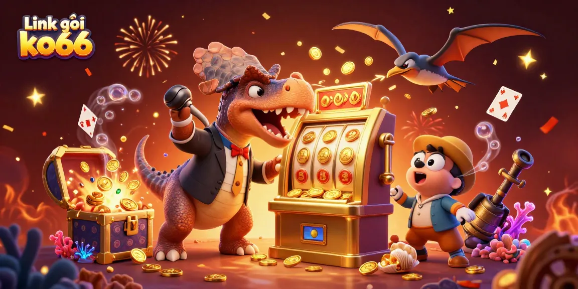 Catch the excitement with Link vào ko66 as a pachycephalosaurus wins a jackpot from a golden slot machine.