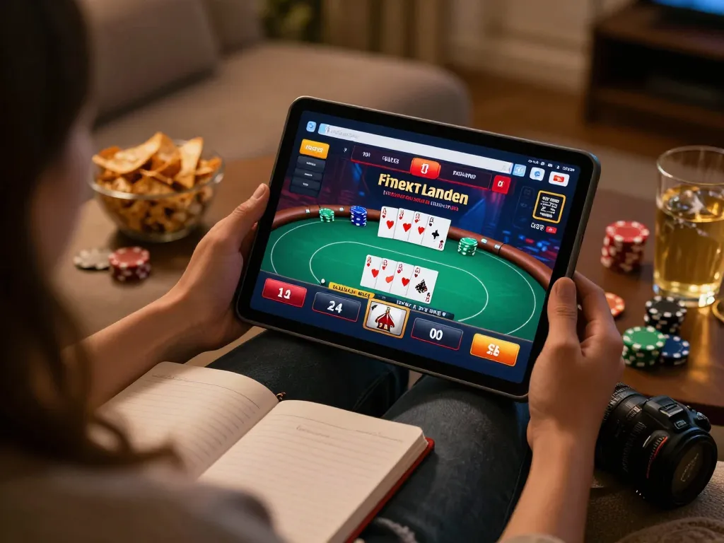 Engaging gameplay on 81ff online casino tablet, showcasing poker strategy in cozy home setting.