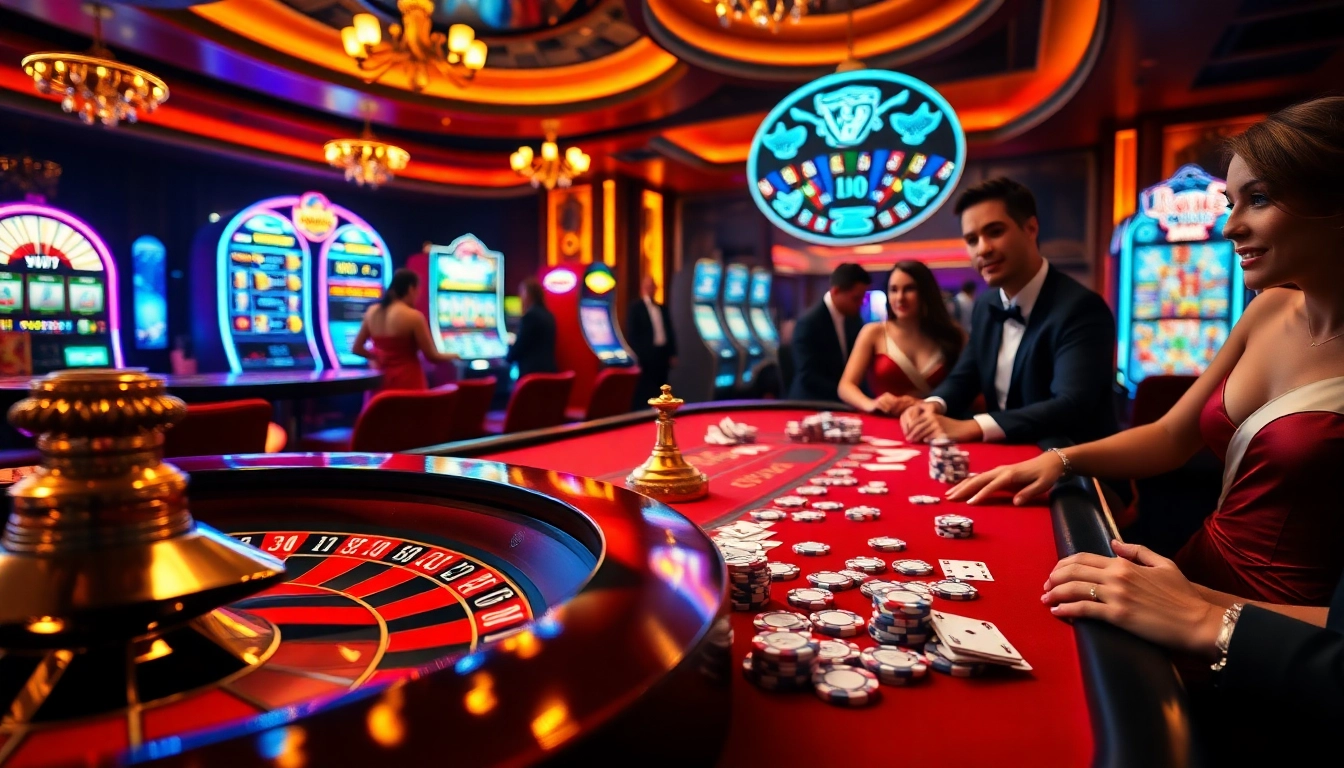 Experience thrilling gaming at L567 with vibrant slot machines and a roulette wheel.