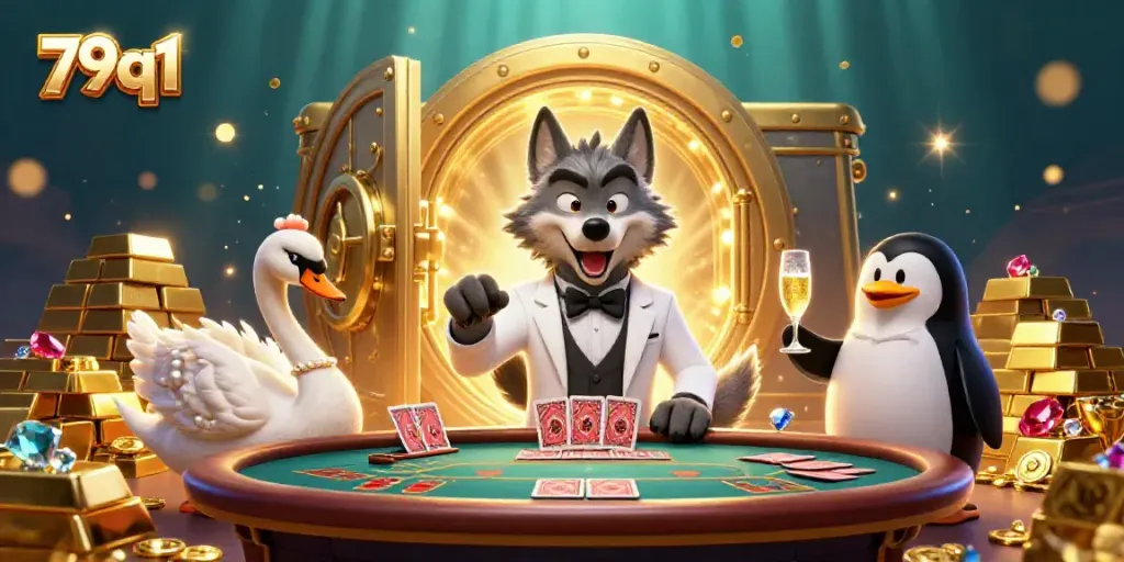 Experience thrilling moments at a lively baccarat table with 79q1's 3D characters.