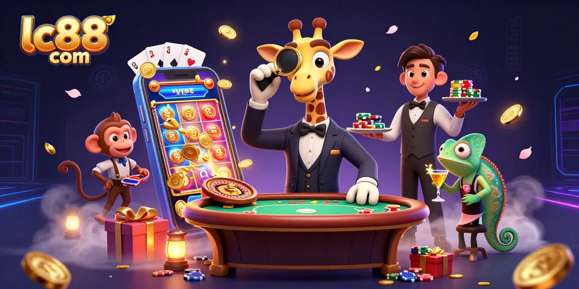 Engage with exciting games at lc88 com, featuring dynamic casino characters and lively gambling elements.
