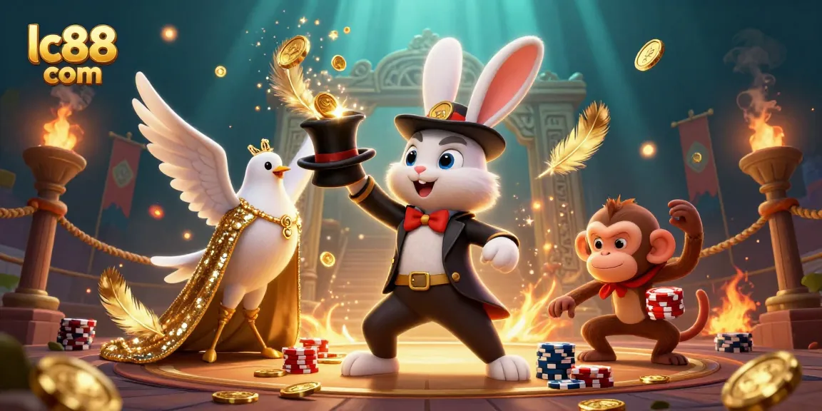 Experience the thrill of winning with lc88 com's magical casino atmosphere featuring golden coins and vibrant characters.