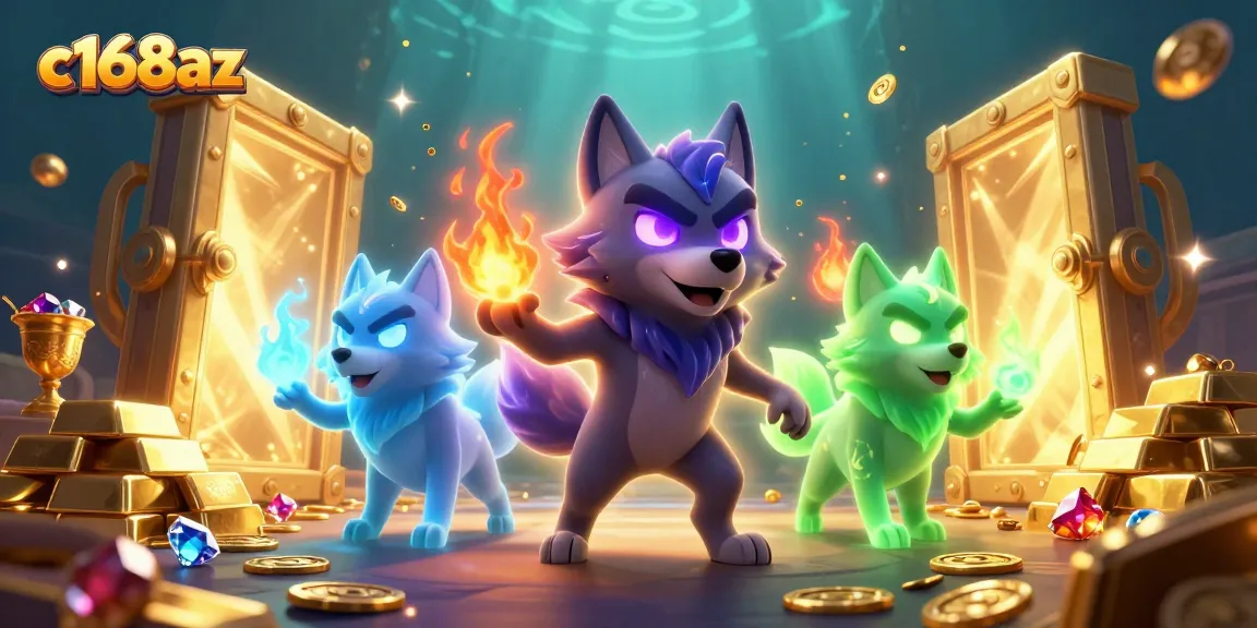 Experience thrilling wins at c168az with this dynamic casino-themed illustration showcasing vibrant treasures and enchanting characters.