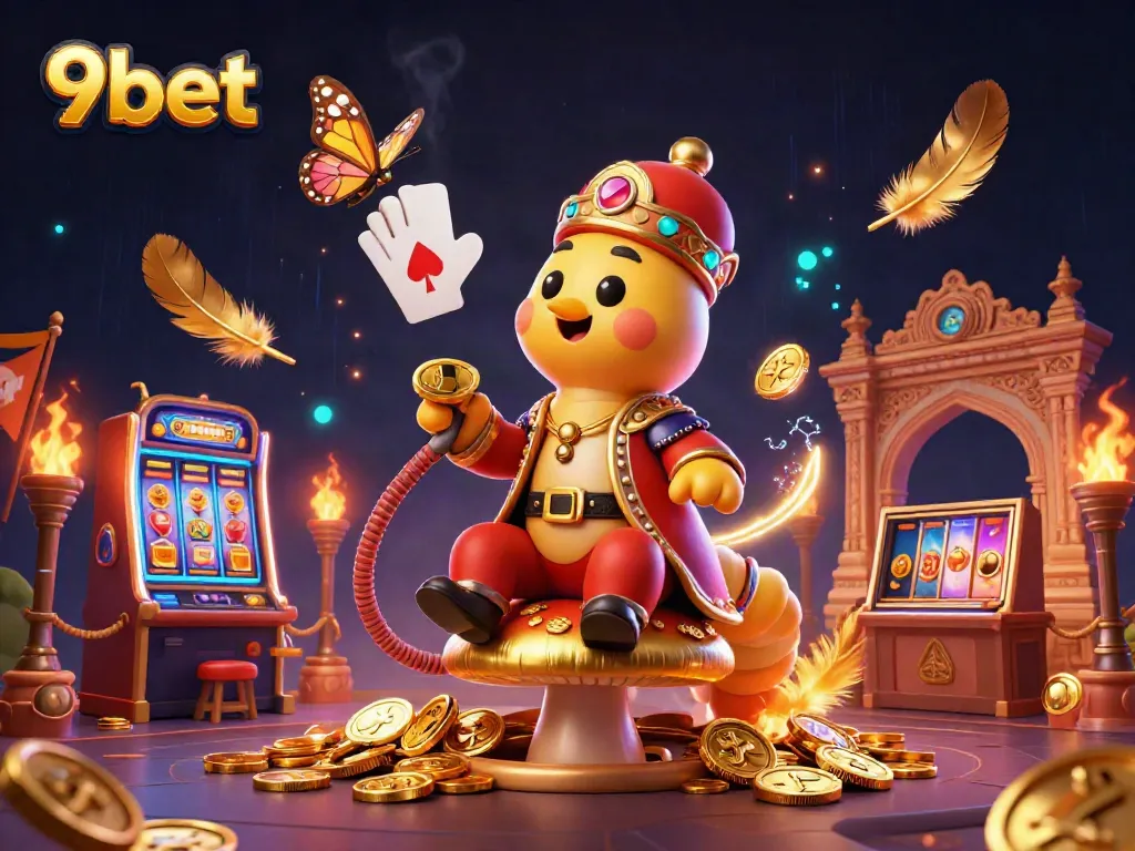 Experience winning at 9bet with a captivating 3D illustration of a vibrant casino universe.