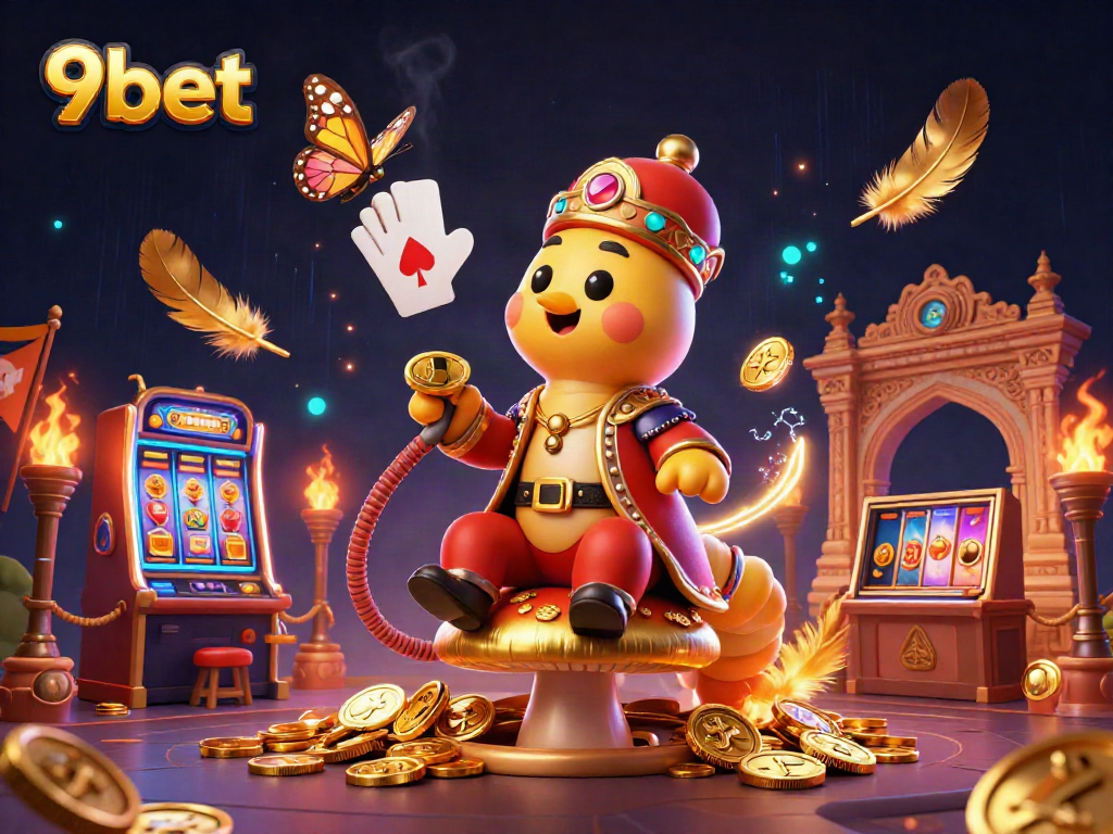 Experience winning at 9bet with a captivating 3D illustration of a vibrant casino universe.
