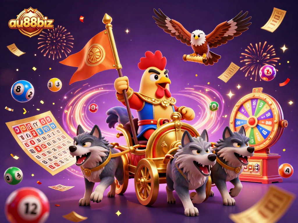 Join the excitement at au88biz with a 3D rooster warlord leading a thrilling lottery scene!