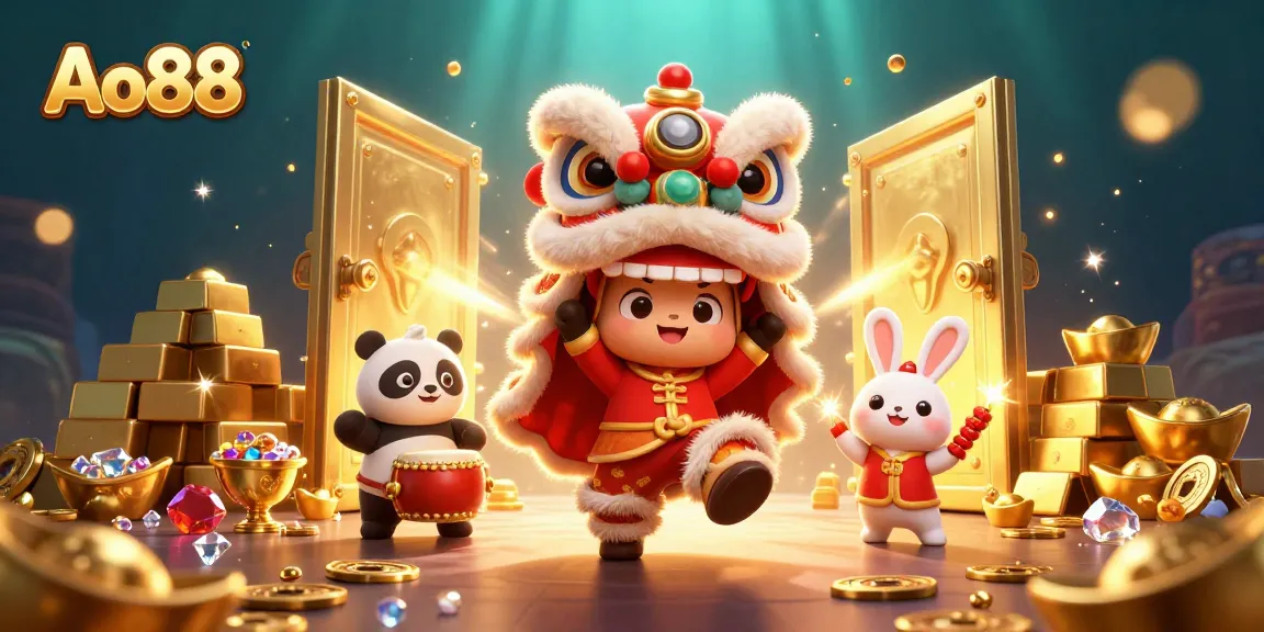 Experience excitement at Ao88 with colorful lion dancers and treasures bursting from golden vaults.
