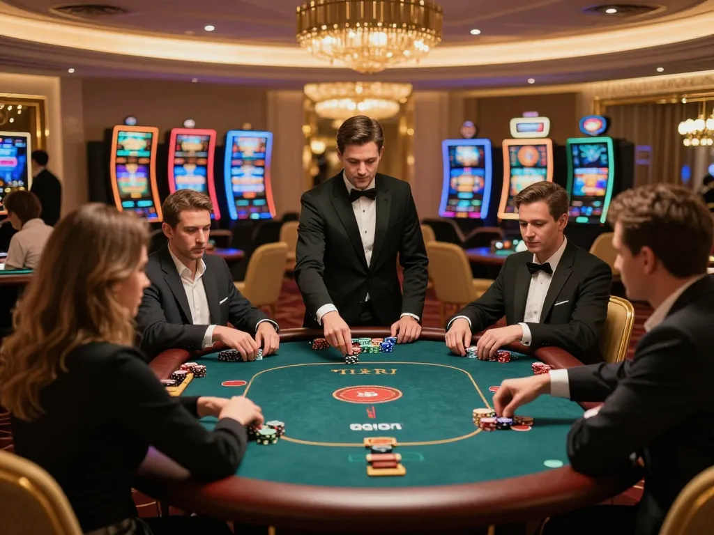 Players enjoying a high-stakes game in a JJNN VIP casino area, showing excitement and strategy.