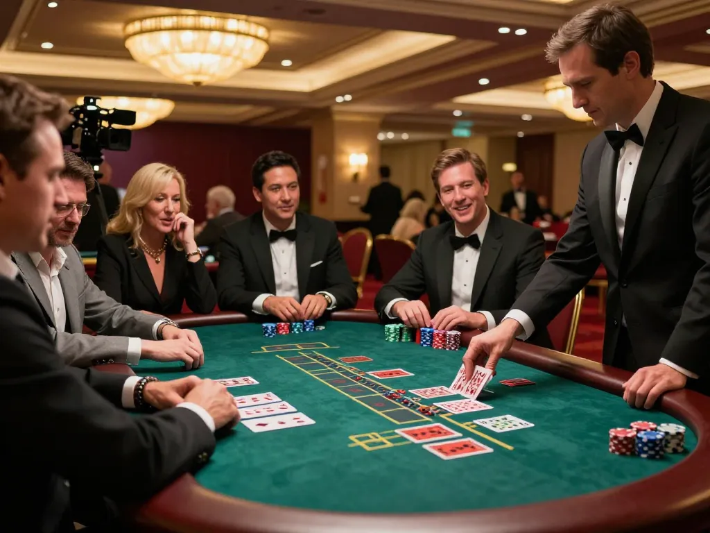 gk888 players strategizing at a blackjack table in an upscale casino atmosphere