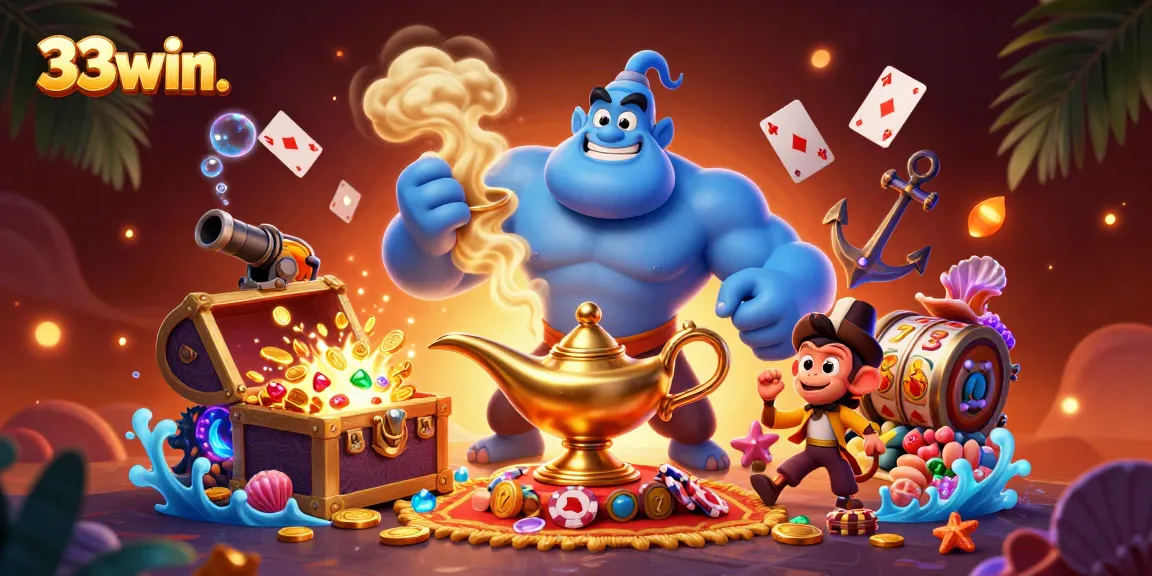 Engage with thrilling gameplay at 33win. featuring a dynamic casino scene with colorful characters and elements.