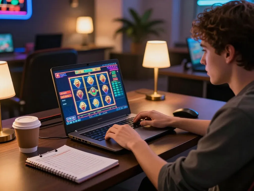 Engaging in strategic online gaming with KJC casino slots at home, combining comfort and focus.