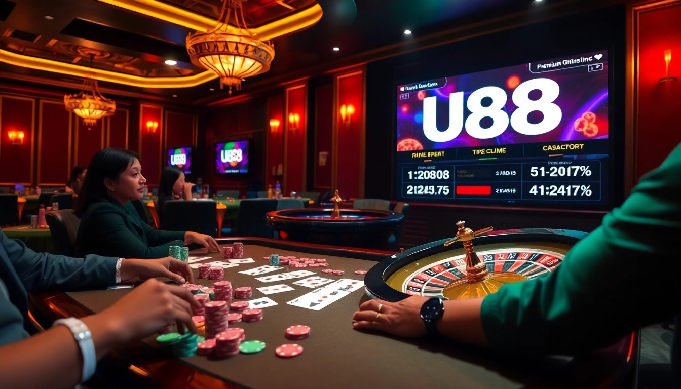 Engaging table game scene at uu88 casino featuring players and vibrant gambling elements.