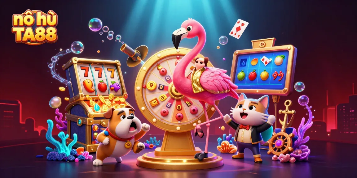 Spin to win with nổ hũ TA88 in a vibrant 3D casino illustration filled with excitement!
