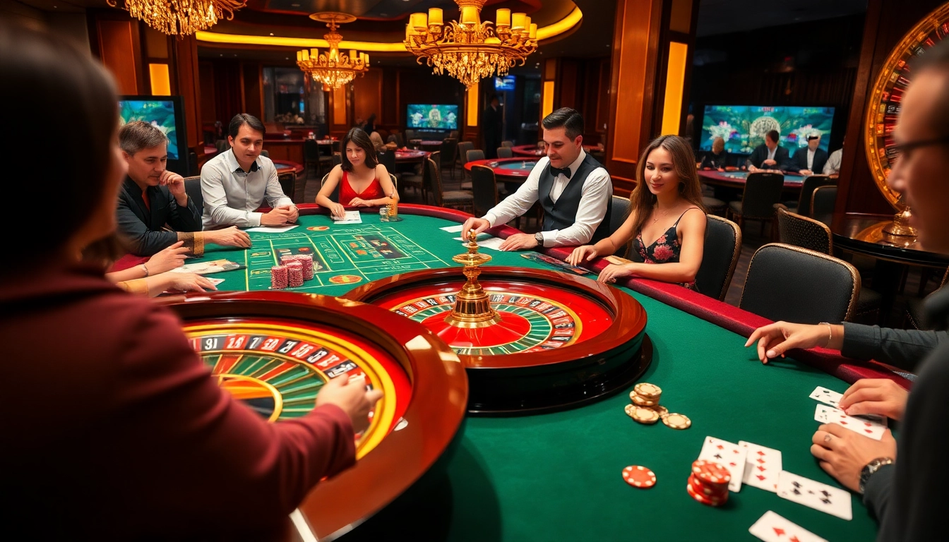 Players enjoying a dynamic casino experience at THABET with vibrant games and elegant setups.